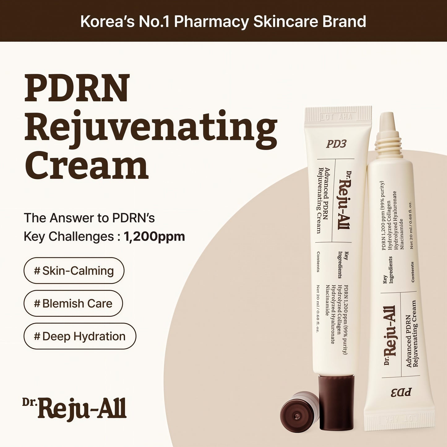Dr.Reju-All PDRN Rejuvenating Cream – Rejuall PDRN Face Moisturizer – Optimal 1200ppm for Glass Skin & Plumping – Korean Pharmacy Anti-Aging Skin Care Face Cream